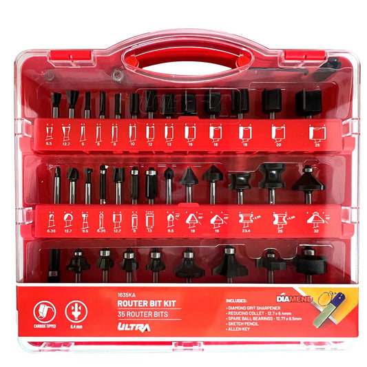 Ultra 6 Router Bit Set - 35 Piece - 4mm - Tungsten Carbide Tipped - Black - Auzzistore