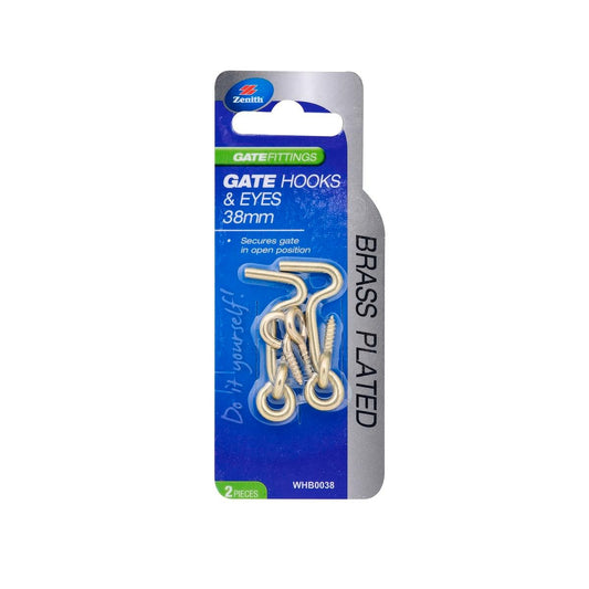 Zenith Gate Hooks and Eyes 38mm Brass Plated Steel Easy Install - Auzzistore