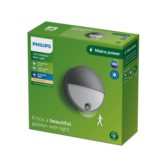 Philips LED Outdoor Round Wall Light - 700lm - 5.5W - IP44 Water-Resistant - Warm White
