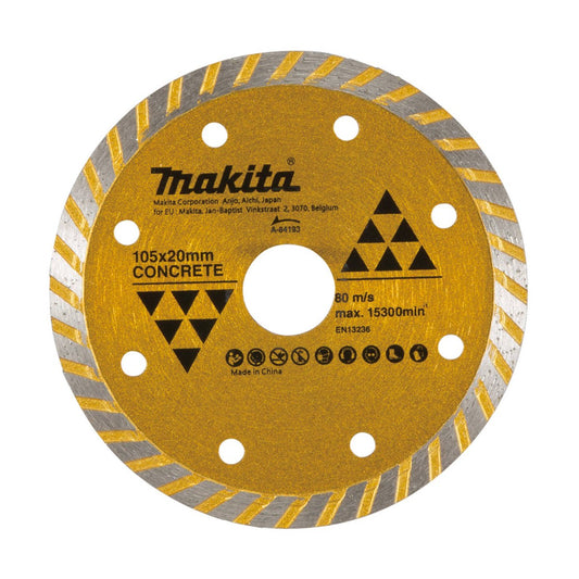 Makita 105mm Diamond Blade Turbo Rim - Economy - Model 84193 - Silver - Fast Cutting - Auzzistore