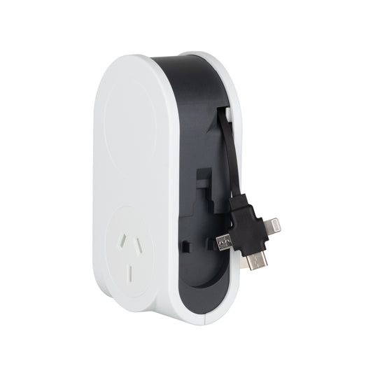 Arlec Power Adaptor With Retractable Usb Cable
