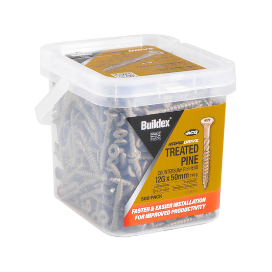 Buildex 12g x 50mm Rapiddrive Treated Pine Screws - 500 Pack - Climacoat – view 2 - Auzzistore
