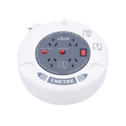 Click 5m Cable Reel - 4 Power Outlets - On/Off Switch - Safety Feature ...