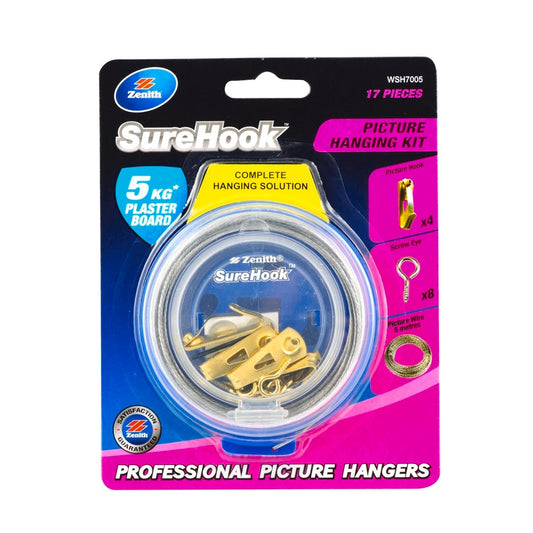 Zenith Picture Hanging Kit - 5kg - Brass Plated - 17 Pieces - Secure Hang