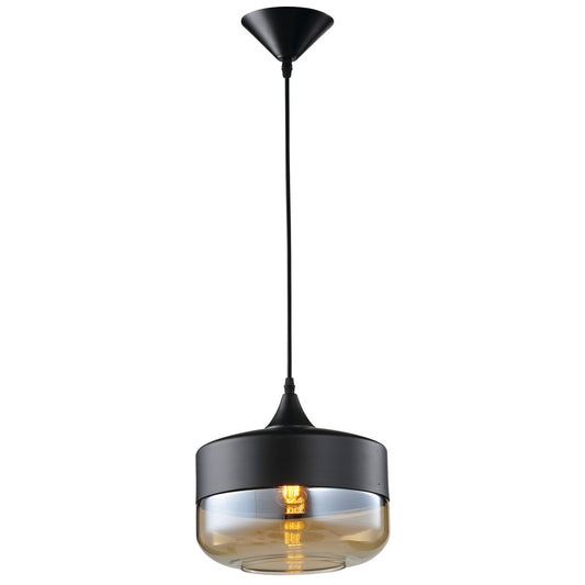 Home Design Ambra Pendant Light - Matte Black Metal - Amber Glass - 60W - Auzzistore