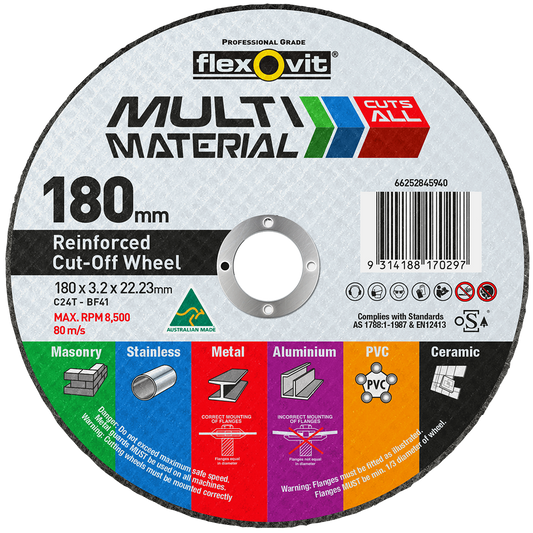 Flexovit Cut Off Wheel - 180mm x 3.2mm - Silicone Carbide - Multi Material - Auzzistore