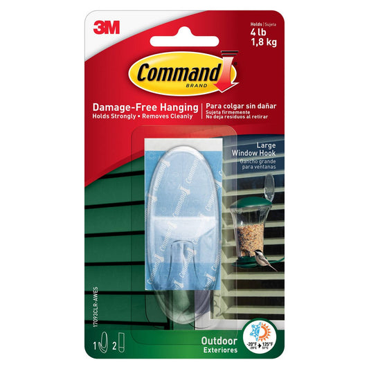 Command Outdoor Large Clear Window Hook - 1 Pack - Holds 4 lbs - Weather Resistant