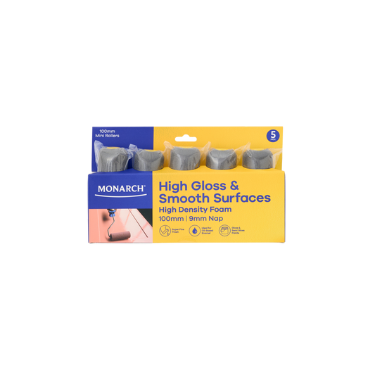 Monarch 100 Mini Rollers 5 Pack - 100mm - 9mm Nap - High Gloss Finish