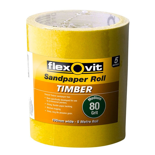 Flexovit 80 Grit Sandpaper Roll 115mm x 5m Paper Aluminium Oxide - Auzzistore