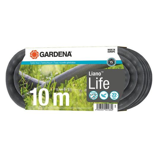 Gardena Textile Hose Liano Life 13mm x 10m - Black - Lightweight & Flexible - Auzzistore