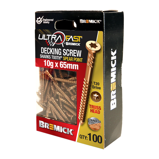 Bremick Ultrafast Truss Head Screws - 10g x 65mm - Stainless Steel 304 - 100 Pack - Quick Installation - Auzzistore