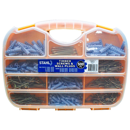 Stahl Wall Plug and Screw Pack - 500 Piece - Metal - Home Use - Auzzistore