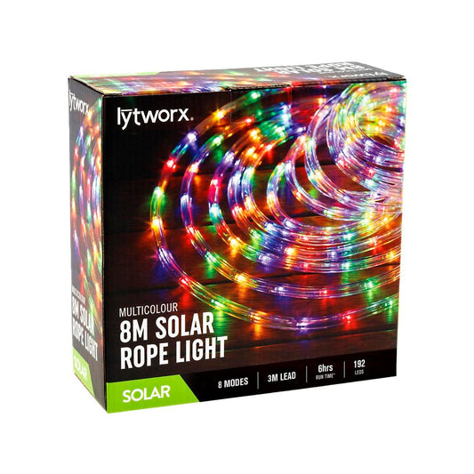 Lytworx 8m Multicolour LED Solar Rope Light - 192 LEDs - 8 Flashing Modes - Auzzistore