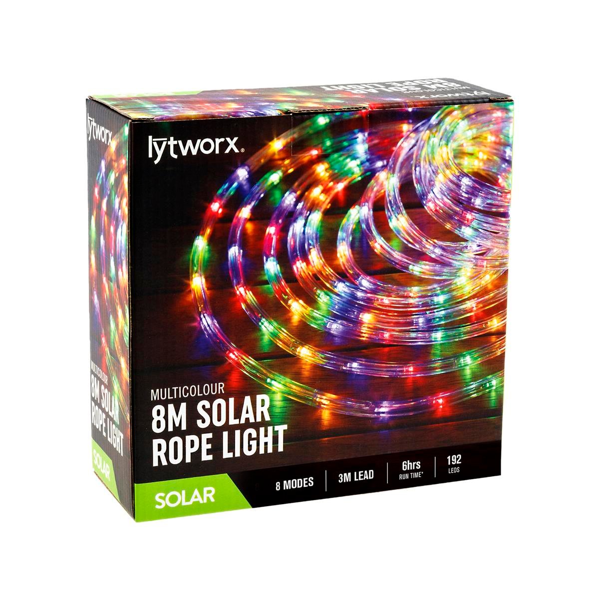 Lytworx 8m Multicolour LED Solar Rope Light - 192 LEDs - 8 Flashing Mo ...