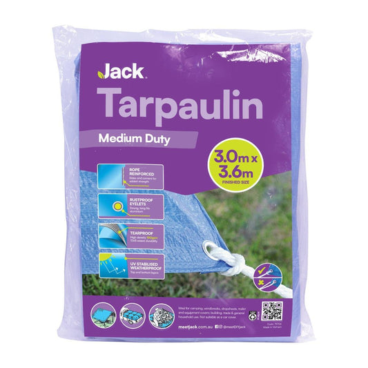 Jack Medium Duty Tarpaulin - 3.0 x 3.6m - UV Resistant, Water-Resistant