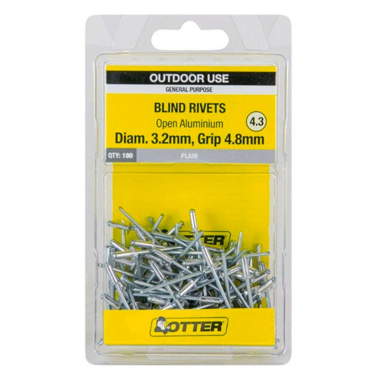 Otter Open Aluminium Blind Rivets 2 x 4 8mm 100 Pack Lightweight Durable - Auzzistore