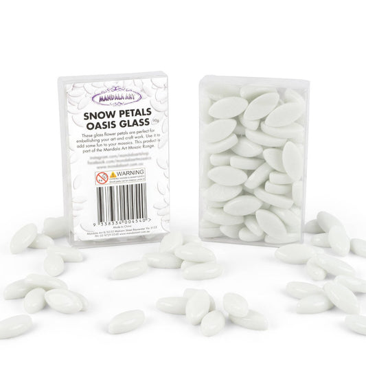 Mandala Art Snow Petals Mosaic Glass Tile - 10mm x 20mm - White - Creative Texture