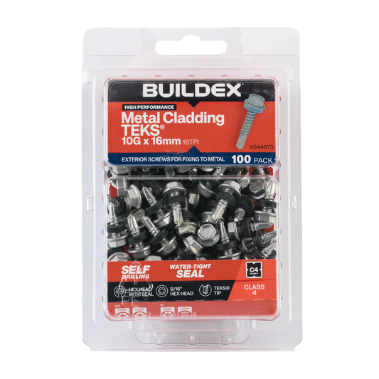 Buildex 10g x 16mm Cladding Fencing Teks Screws with Seal - 100 Pack - Self-Drilling - Corrosion Resistant - Auzzistore