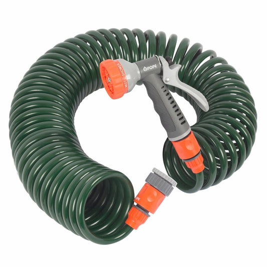 Pope Spiral Hose Set - 8mm x 7.5m - Green - Flexible & Lightweight - Auzzistore