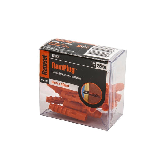 Ramset 8mm Nylon Anchor Ramplug 20 Pack - Light Duty - Orange - Auzzistore