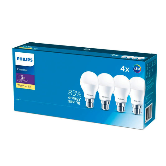 Philips A60 B22 LED Globe 4 Pack - 11W - 1150lm - Warm White - 3000K