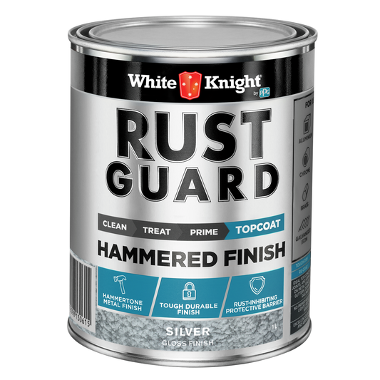 White Knight Rust Guard 1L Silver Gloss Hammered Finish Paint - Auzzistore