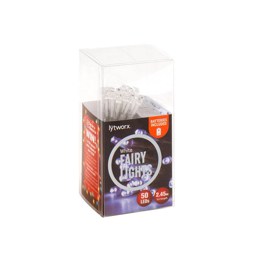 Lytworx White Fairy Lights - 50 LEDs - 2.45m - Battery Operated - Easy Use - Auzzistore