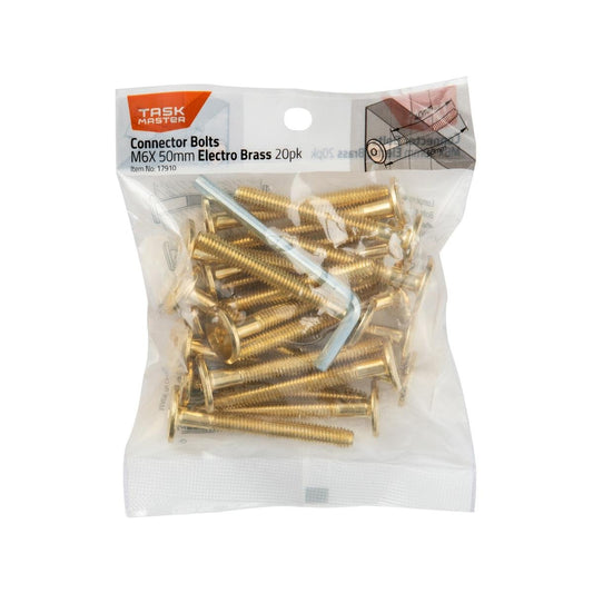 Taskmaster Electro Brass Connector Bolts - M6 x 50mm - 20 Pack - Durable Assembly - Auzzistore