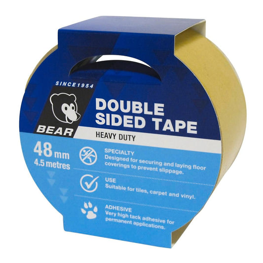 Bear Double Sided Tape 48mm x 4.5m White Polypropylene High Tack