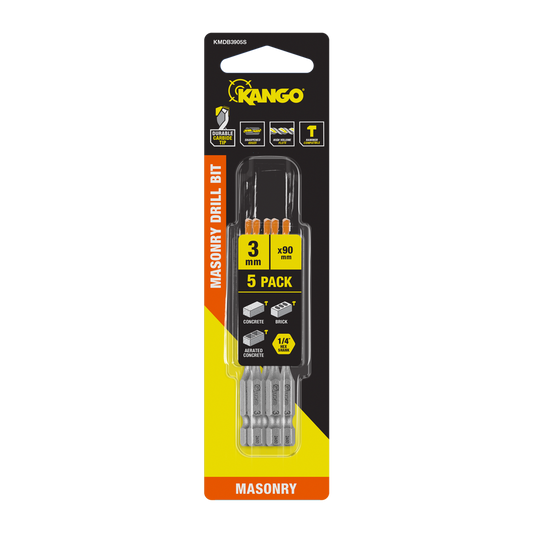 Kango Masonry Drill Bit 5 Pack - 3mm x 90mm - Durable Carbide Tips - Auzzistore
