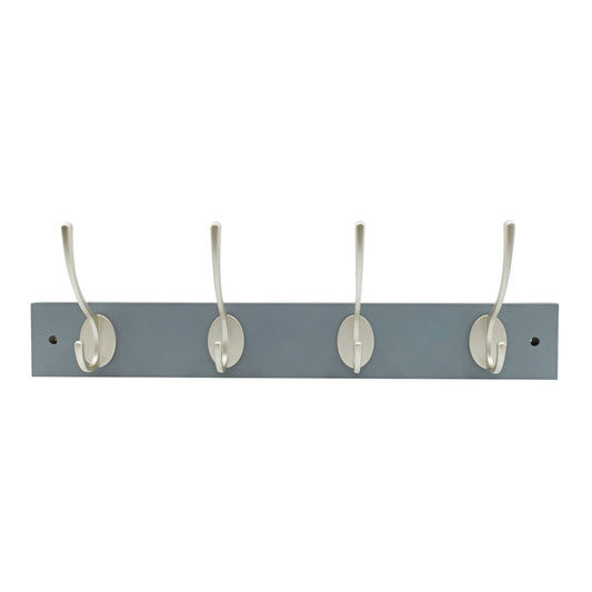 Adoored 4 Double Silver Hook Grey Board Deco Hook Rack - 455mm x 65mm x 145mm - Durable Timber & Steel - Easy Installation