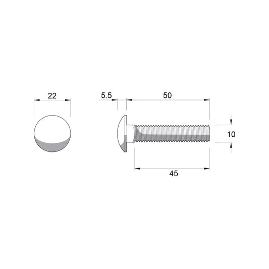 Zenith M10 x 50mm Zinc Plated Cup Head Bolt and Nut Each - Coarse Thread - Low Profile Design – view 2 - Auzzistore