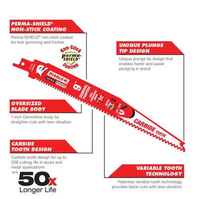 Diablo Reciprocating Saw Blade - 9" - Carbide - General Purpose