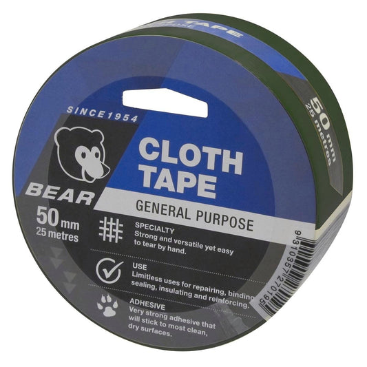 Norton Bear Green Cloth Tape - 50mm x 25m - Hand Tearable - Strong Adhesive - Auzzistore