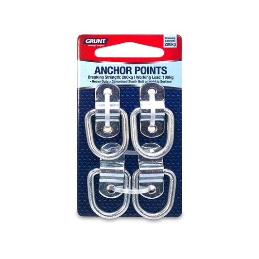 Grunt D Ring Anchor Points 4 Pack - Heavy Duty Steel - 35mm Size - Silver - Auzzistore