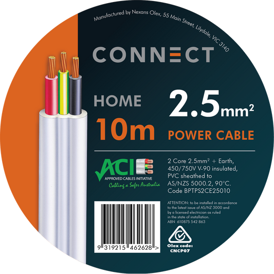 Olex 2.5mm x 10m Nexans Power Cable 2 Core & Earth White Sheath - Auzzistore