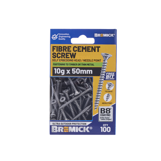 Bremick Fibre Cement Screw 10g x 50mm T25 B8 - Pack of 100 - Corrosion Resistant – view 2 - Auzzistore