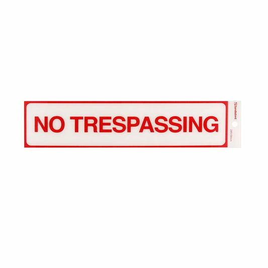 Sandleford Self Adhesive No Trespassing Sign - 245mm x 58mm - Red/White - Auzzistore