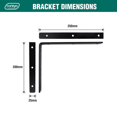 Carinya Black Angle Bracket 250x200mm Powder Coated Steel Heavy-Duty