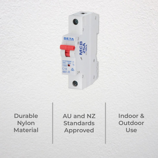 Deta 25A Miniature Circuit Breaker - 10kA Short Circuit Capacity - 1 Pole - 18mm – view 2 - Auzzistore