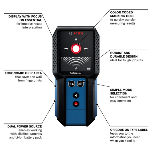Bosch Professional Cordless Detector GMS 120-27 - 120mm - IP54 - Metal & Live Wire Detection – view 2 - Auzzistore