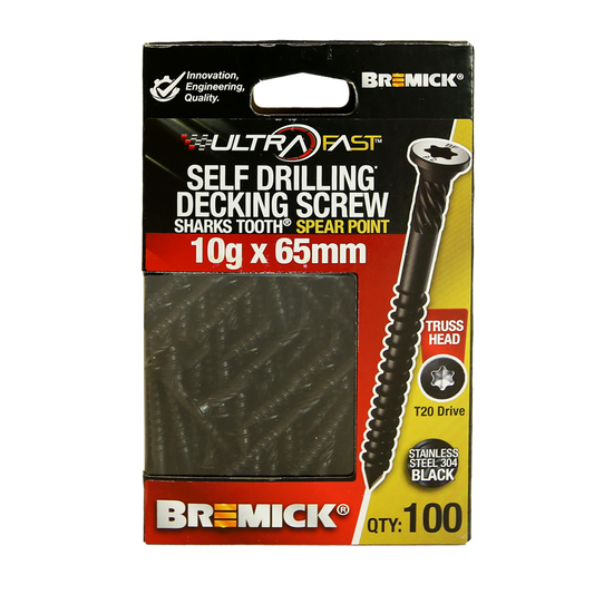 Bremick Ultrafast Stainless Steel 304 Black T20 Truss Head Screws 100 Pack - 10g x 65mm - Durable Fastening for Decking – view 2 - Auzzistore