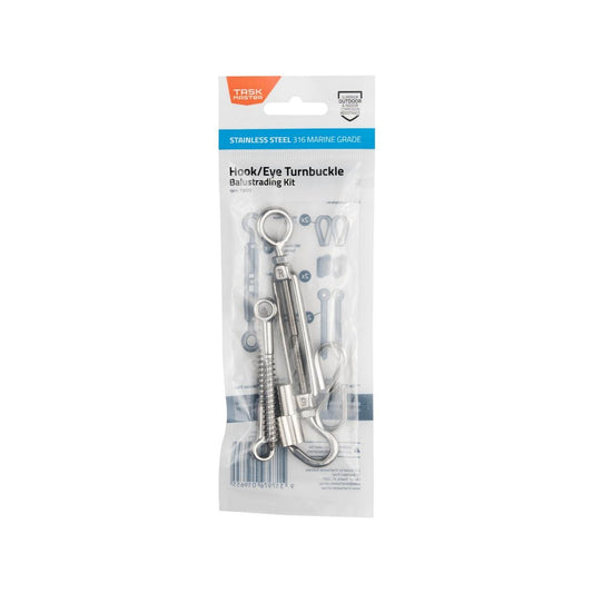 Taskmaster 5mm 316 Stainless Steel Hook Eye Turnbuckle Balustrade Kit - Rust Resistant - Timber Fixing Points - Includes Installation Accessories - Auzzistore