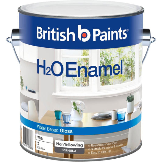 British Paints H2O Enamel Gloss 2L White Durable Water-Based Paint