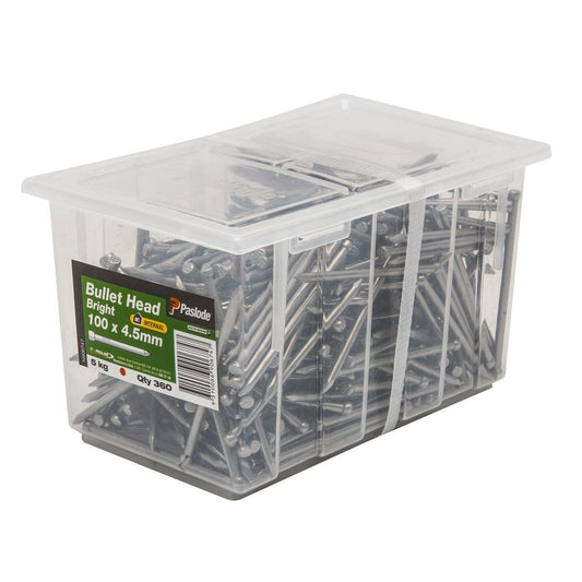 Paslode Bright Bullet Head Nails 100mm 4.5mm 5kg Heavy Duty - Auzzistore