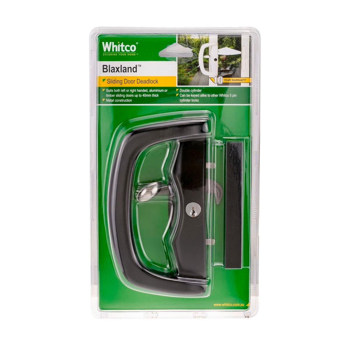 Whitco Blaxland Black Patio Sliding Door Lock - Zinc Diecast - Durable