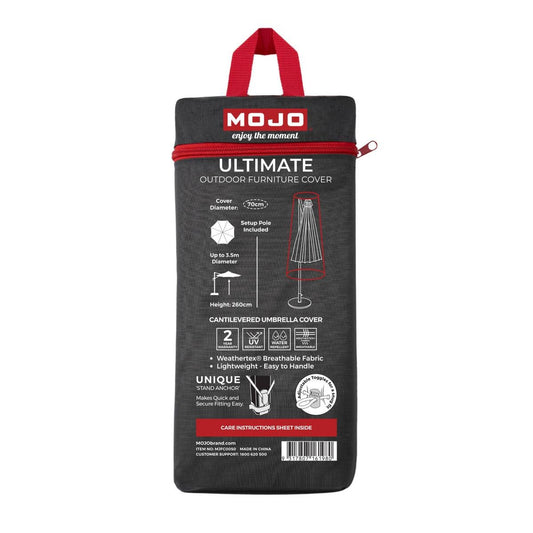Mojo Ultimate Outdoor Furniture Cover Cantilever Umbrella - 390mm x 2600mm - Black - UV Resistant - Water Repellent - Auzzistore