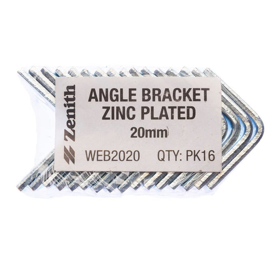 Zenith Angle Bracket - 20mm - Zinc Plated - 16 Pack - Auzzistore