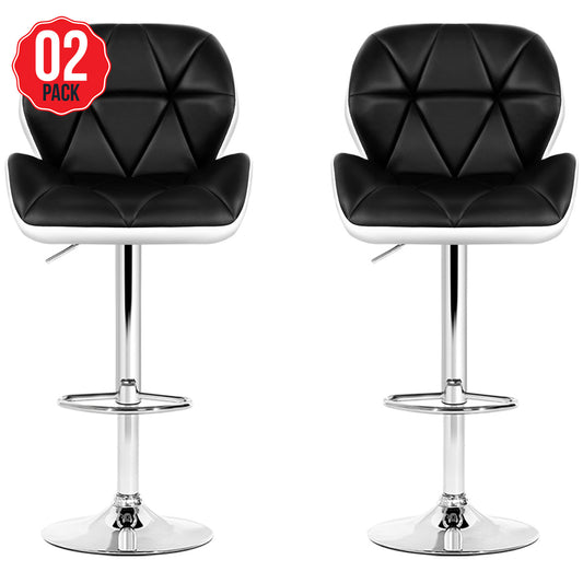 Artiss Black And White Gaslift Swivel Barstool With Rhombus Motif 2 Pack - Auzzistore