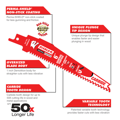 Diablo Reciprocating Saw Blade - 6" - Carbide - General Purpose